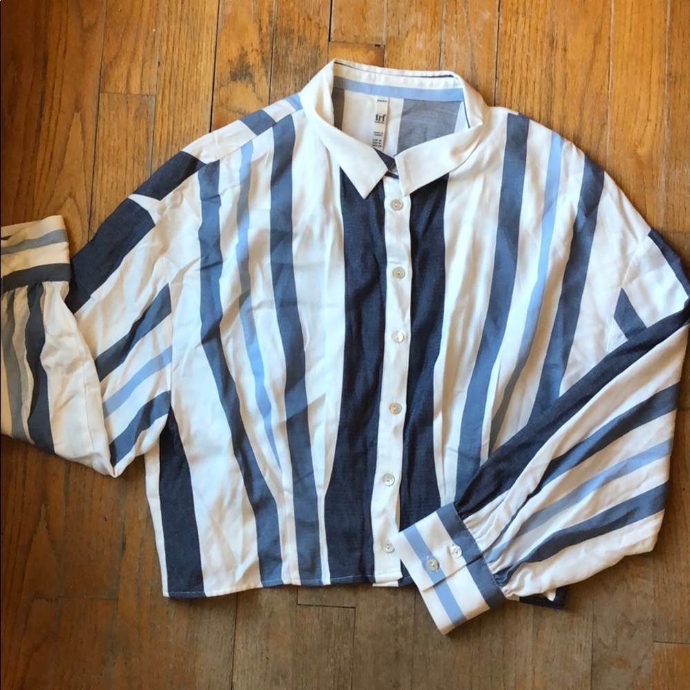 Zara blue and white striped blouse